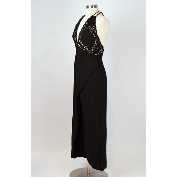 Cleobella Embroidered Lace Halter Midi Maxi Dress Tulip Hem Black - Size XS - Picture 3 of 6